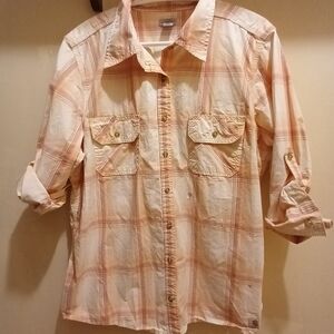 Carhartt Peach and Cream Plaid Button-Down Shirt